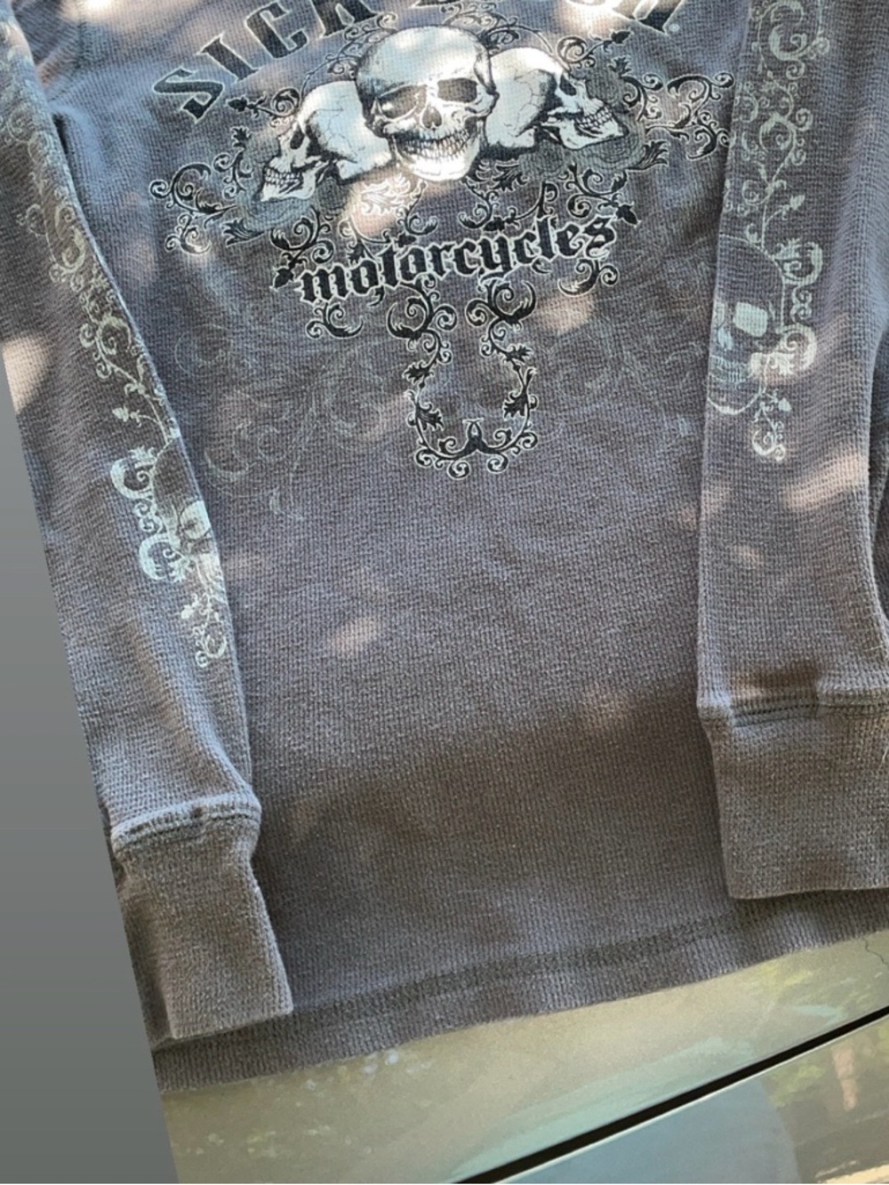 Skull Graphic Thermal Top in Charcoal Gray